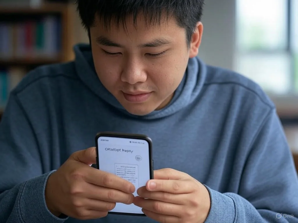 Học sinh Việt Nam sử dụng điện thoại để tương tác với chatbot tuyển sinh và xem phản hồi tự động.