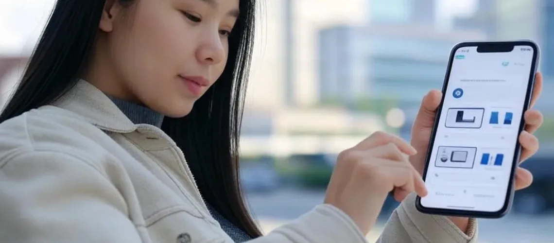 Một người Việt đang sử dụng điện thoại thông minh để tương tác với chatbot thương mại điện tử, hiển thị khuyến nghị sản phẩm cá nhân hóa như "Khuyến nghị cho bạn" trong bối cảnh đô thị hiện đại.